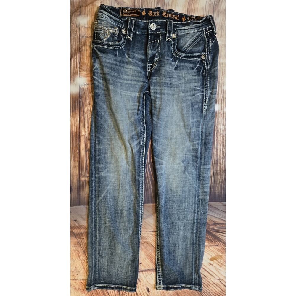 Rock Revival Jeans Mens 34/30 Thao Straight Leg Light Wash Embellished Y2K